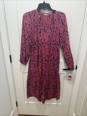 Matta Pink Floral Long-Sleeve Tiered V-Neck Nap Dress
